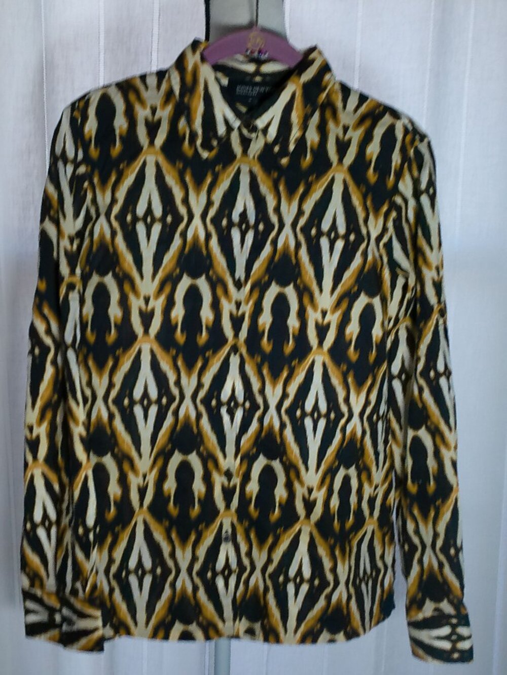 JONES NEW YORK Signature Blouse Button-Up Cream,Black & Brown Abstract NWOT M